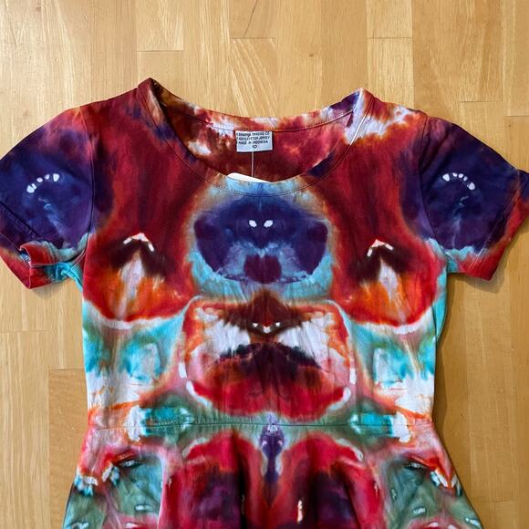Girls Ice Dyed Skater Dress - Tie Dye Mandala Dark Hand-dyed (Kid's Size 10) - Picture 6 of 10